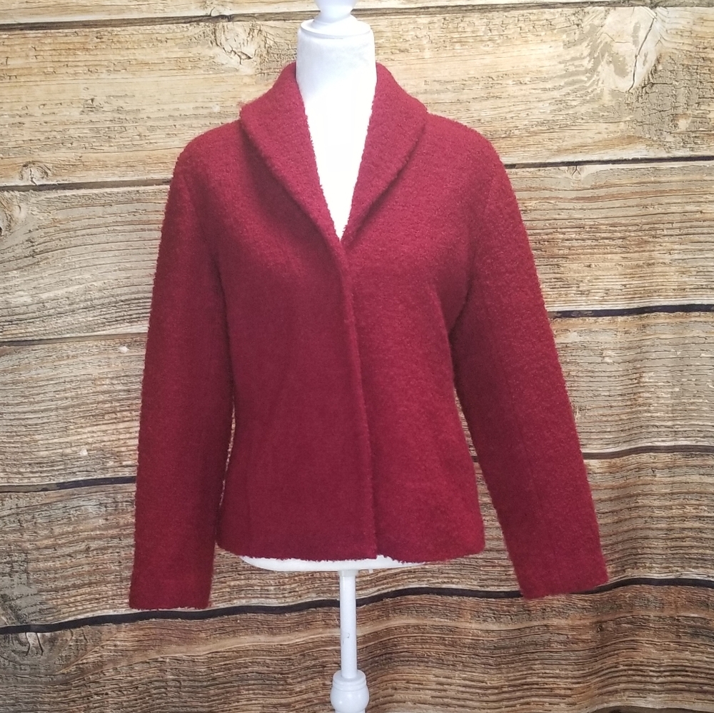 Eileen Fisher Red Cranberry Boucle Jacket small